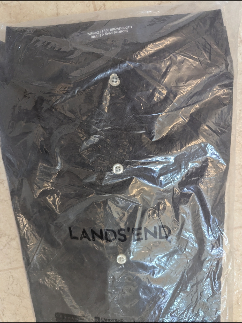 NWT Lands End Outriggers Black Button Up Long Sleeve Shirt 16x35 Wrinkle Free